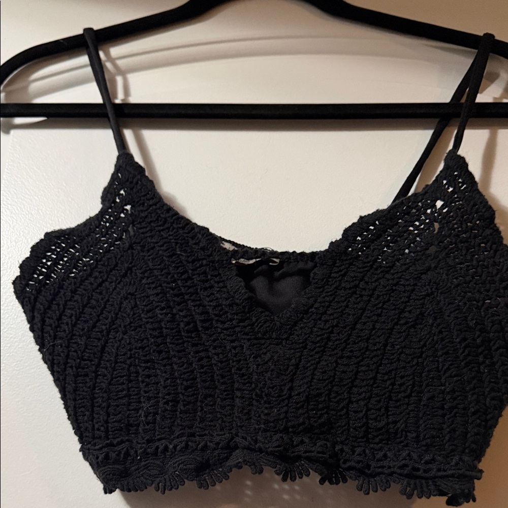 Charlotte Russe Elegant Black Crochet Top
